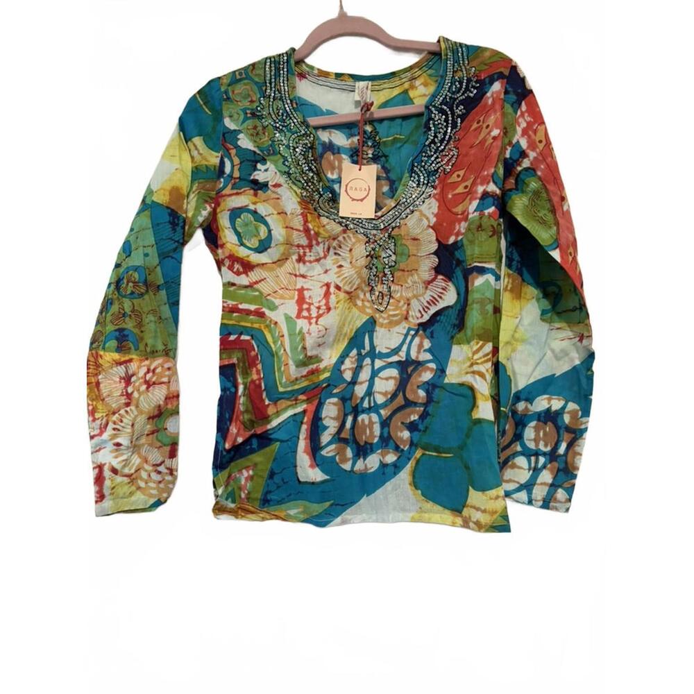 Anthropologie Raga boho‎ hippie sz S multicolor cotton shirt new tags #3246